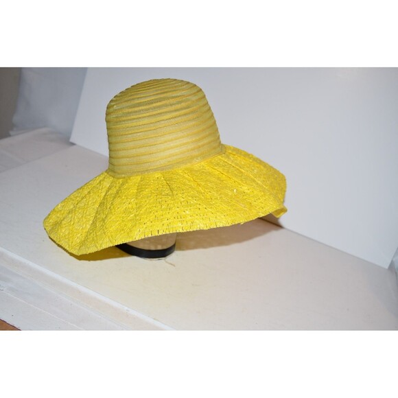 Vtg Floppy Sun Hat Groovy Mod 1970s Women Medium Beach Summer Bucket Prop Yellow main image 7